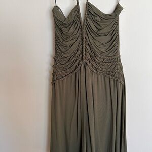 Calvin Klein Halter Dress Army Green Braid Detail
